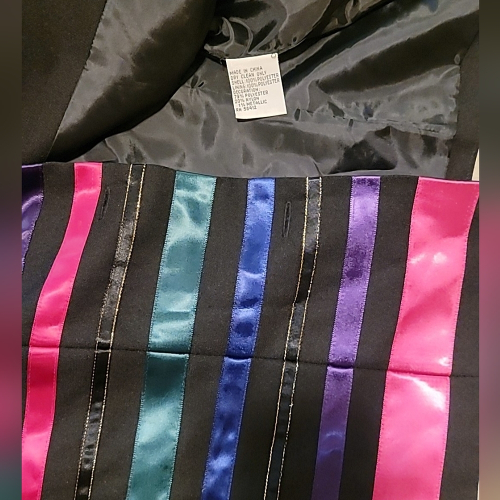 🥰TALBOTS 4  BLAZER DRESSY JACKET BLACK RAINBOW SATIN RIBBON STRIPE GOLD THREAD - Picture 10 of 11